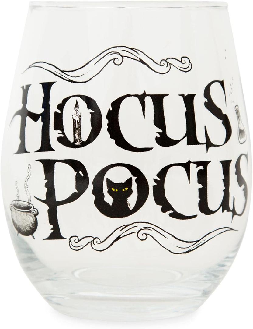 Disney Hocus Pocus Teardrop Stemless Wine Glass | Tumbler Cup For Mimosas, Cocktails | Home Barware For Liquor, Kitchen Decor | Sanderson Sisters Halloween Gifts And Collectibles | Holds 20 Ounces