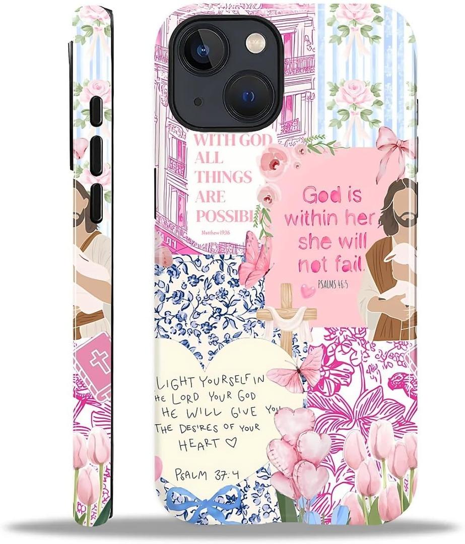 Case Designed for iPhone 13 14, Hybrid 2-Layer Case, Military-Grade Protection Durable Shockproof Anti-Scratch Phone Case, Pink Blue Jesus Collage