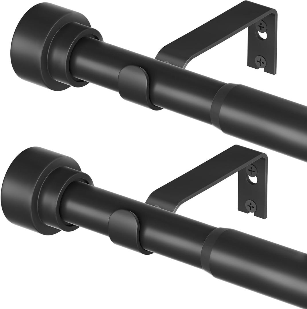 WIN4ALL 2 Pack Curtain Rods for Windows 28 to 48 inch, 5/8 Inch Decorative Curtain Rod Adjustable by Splicing (Matte Black,30"-60)