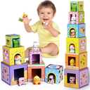 ShyLizard Toddler Farm Animal Sorting and Stacking Toys, Nesting Boxes and Blocks With Finger Puppets - Gifts for 1-3 Year Olds