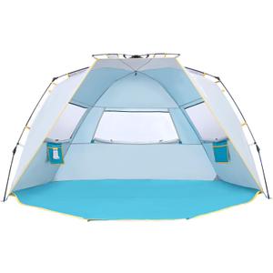Wolfwise Instant Beach Tent Sun Shelter with Zippered Extendable Porch for Privacy, Portable Beach Tents with Carrying Bag, Easy Setup Pop up Beach Shade for 6-7 Person, 110 x57x57 in, Blue
