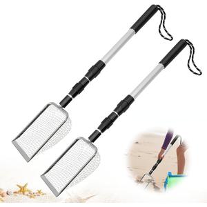 2 Pcs Shark Tooth Sand Sifter, Shell Scooper for Beach, Shovel and Shelling Tools with Retractable Long Handle for Picking Up Shells, Shark Tooth Sifter Dipper for Adult,White Elephant Gifts