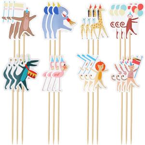 24 Pcs Animal Parade Cupcake Toppers Safari Cupcake Picks Woodland Jungle Cake Decorations for Jungle Theme Baby Shower Zoo Wild Animal Birthday Party Supplies