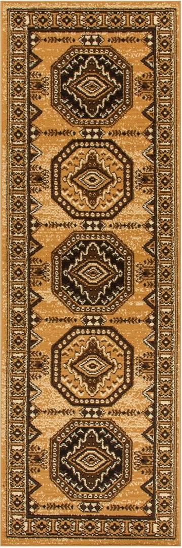 Superior Indoor Runner Rug, Jute Backing, Modern Plush Rugs For Hallway, Entry, Living Room, Kitchen Floors, Bedroom, Office Floor Cover, Geometric Medallion Rug, Takeo Collection, 2' 7" x 8', Caramel (Brown)