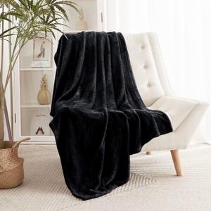 RYB HOME Black Throw Blanket for Couch, Fleece Blanket for Bed, All Season Fuzzy Bedding Flannel Microfiber Lightweight Fit Bed Cover Coverlet Counterpane, Black, W50 x L60 inch