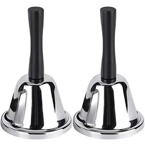 MROCO Loud Hand Bell, 2 Pack Silver Steel Hand Bells for Adults, Dinner Bells for Inside Classroom Bell, for Food Line, Alarm, Jingles, Ringing
