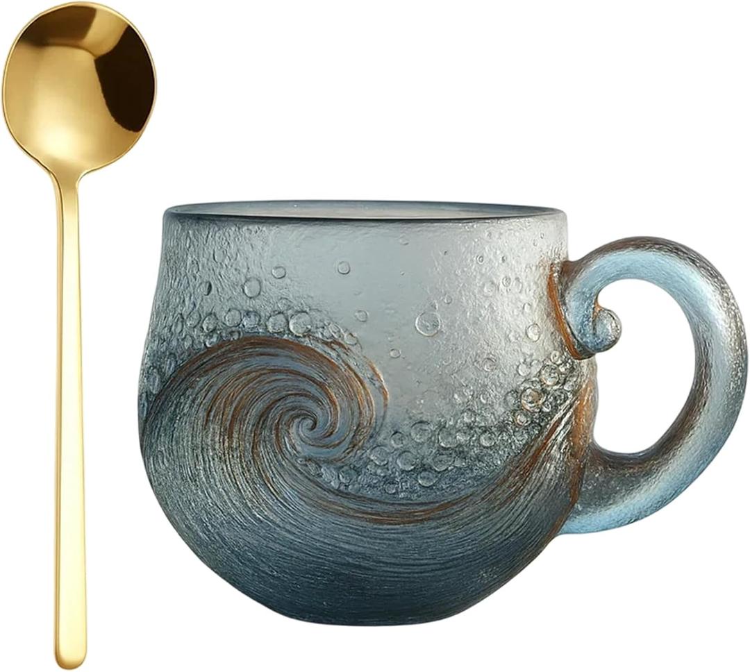 Sea Glass Mug, Sea Glass Coffee Mug, High Borosilicate Glass, Includes Spoon, Durable and Stylish for Hot Beverages
