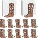 CroBlissful 12 Pcs Western Cowboy Boot Napkin Holder for Table Kitchen Farmhouse Napkin Dispenser Rustic Paper Holder Standing Brown for Western Party Decoration (Wood)