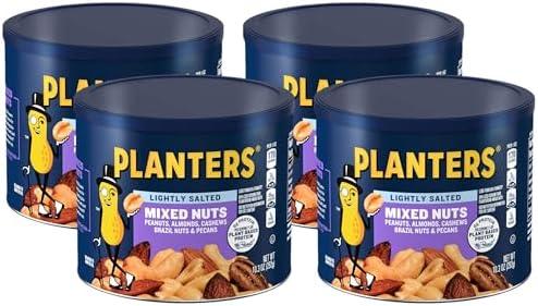 PLANTERS Lightly Salted Mix Nuts, Party Snacks, Plant-Based Protein, 10 Oz Canister (Pack of 3), BB 14 Jan 26