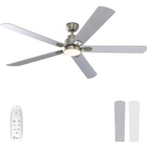 warmiplanet 62 Inch Indoor Ceiling Fans with Lights, 6 Speeds Slient Reversible DC Motor, 3 Color Dimmable LED Light, Timer, Brushed Nickel, 5 Blades