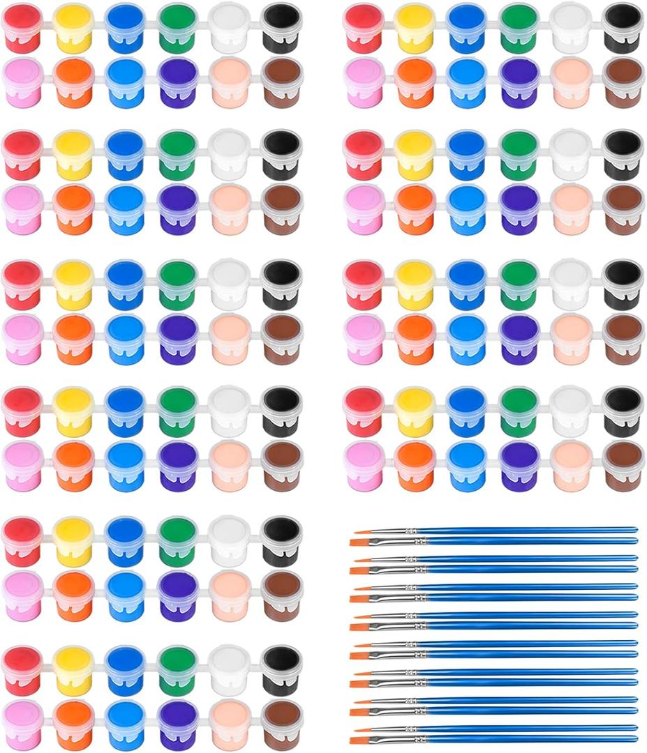 10 Pack Mini Acrylic Paint Set,12 Colors Acrylic Paints Strips for Kids&Adults Craft Paint,140 PCS Kids Painting Kit Container Strips Storage, Perfect for Home Birthday Classroom Party Favors