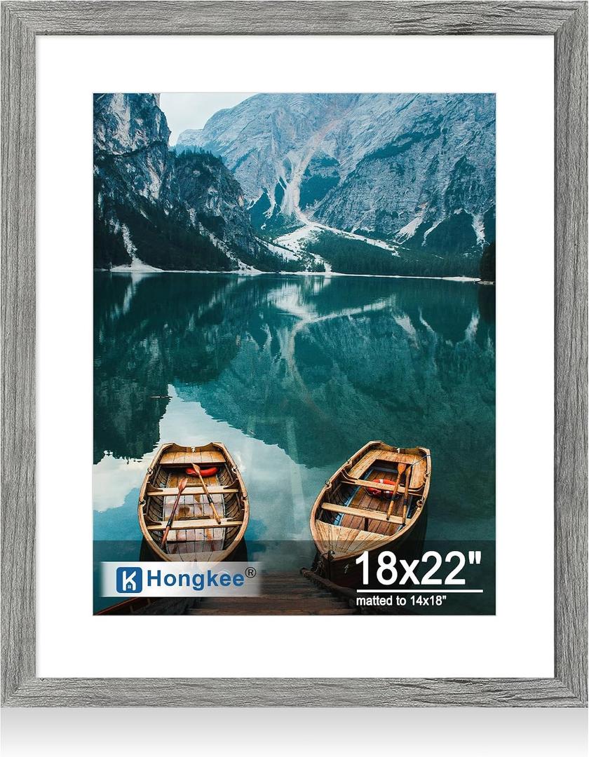 Hongkee 18x22 Frame, 18 x 22 Rustic Grey Wood Style (14x18 Mat, 1 Pack), 18X22 in