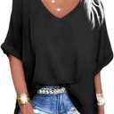 Langwyqu Women's Oversized T Shirts V Neck Short Sleeve Summer Casual Loose Tops Tees (No Size, Black)