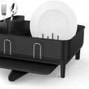 simplehuman Compact Dish Drying Rack with Stainless Steel Frame, 360 Easy Drain Swivel Spout, Utensil Holder, Anti-Residue Coating, Moisture Control Surface, Matte Black