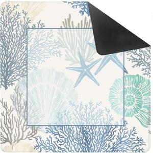 Blue Coastal Beach Mahjong Mat for Table 31.5 X 31.5 in, Gifts for Mahjong Players Nautical Ocean Starfish Shell Carol Anti-Slip Table Cover Tablecloth for Poker Board Card Tile Game Dominoes