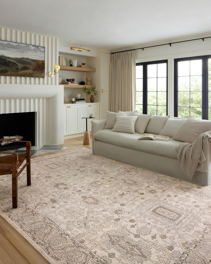 Loloi Teagan Collection TEA-03 Ivory/Sand 7'-11" x 10'-6" Area Rug, Large, Soft Neutral Rug, High-Traffic for Living Room, Bedroom, Home Office, Dining Area