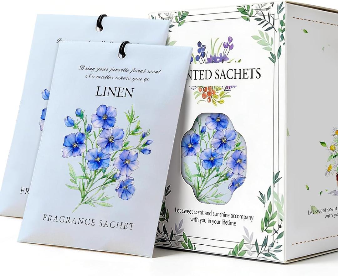 Linen Scented Sachet Bags - 12 Pack Drawer & Closet Freshener, Long Lasting Odor Eliminator for Wardrobes, Cars & Storage, Home Fragrance Air Freshener Sachets
