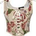 Scarlet Darkness Women Renaissance Corset Pirate Bustier Top Bodice Bodyshaper (6, Beige Red Floral)