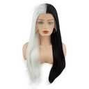 Half White Half Black Mix 24inch Straight Heavy Density Realistic Heat Resistant Synthetic Lace Front Wig