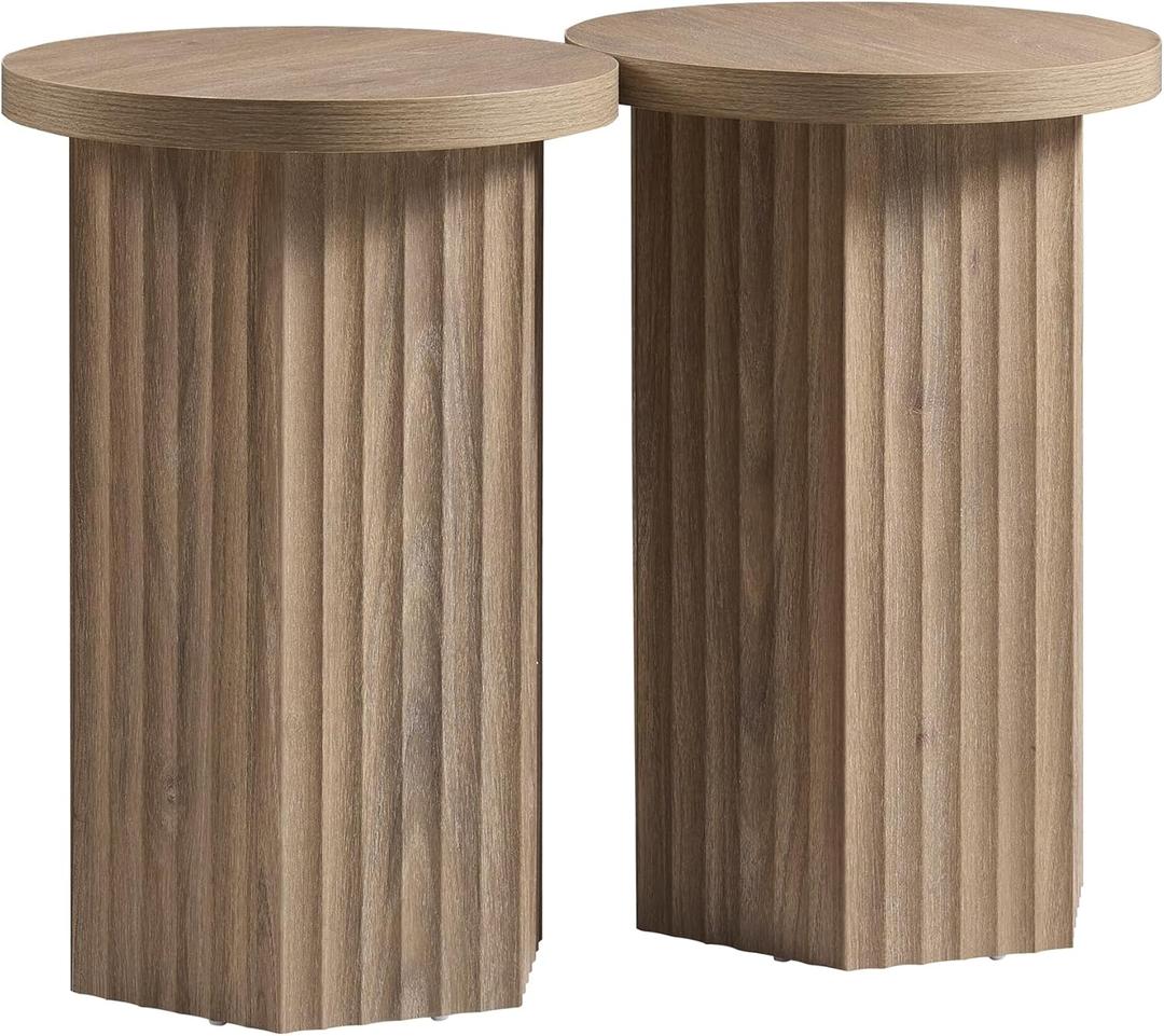 VividVibe End Tables for Living Room, Fluted Couch Side Table with Hexagonal Base, Wooden Bedside Table Bedroom Nightstands 2 Set Home Office Modern Accent Light Alder