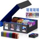 Trading Card Storage Box with Commander Display, 4-Row Deck Case w/Removable Lid; 3900+ Card Deck Box for MTG TCG Sports Cards, 8 Toploaders, 4 Stoppers, 24 Dividers,1 Dice Tray (Black)