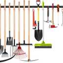 WALMANN All Metal 64 Inch Wall Mount Garden Tool Organizer for Garage, Mop and Broom Holder, Yard Tool Storage Rack for Rake, Shovel, Spade, Mop, Broom(4 Rails, 16 Hooks)