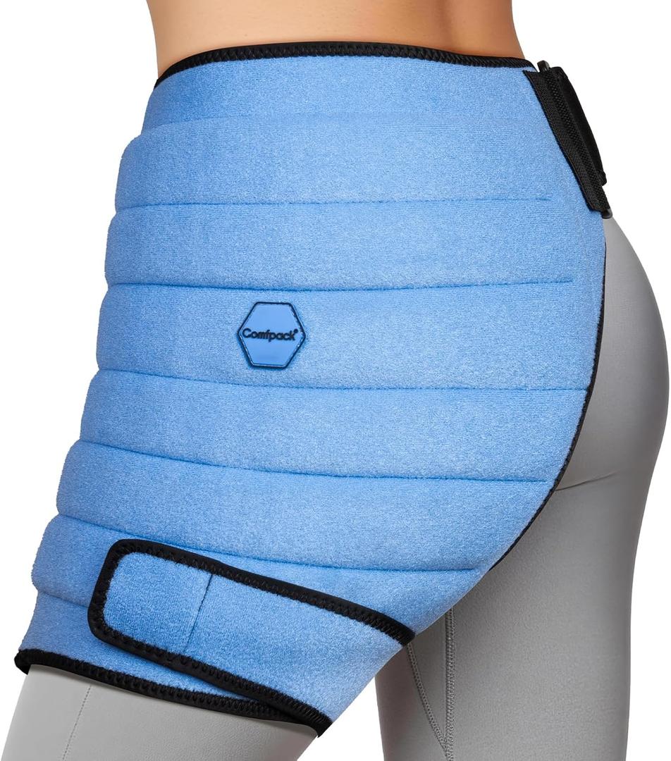 Comfpack Hip Ice Pack Wrap, 2 Hours Long Lasting Cold for Hip Replacement Surgery, Flexible & Evenly Cooling Reusable Ice Pack for Injuries, Sciatica, Bursitis, Hip Flexor Pain, Gift for Men Women (One Size Fits Most)