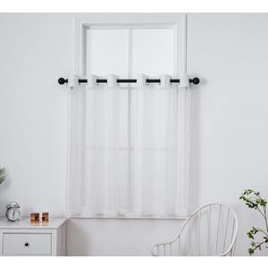 PI White Sheer Curtains 45 Inches Length with Eyelets,Voile Light Filtering Small Window Curtains for Kitchen/Bathroom/Farmhouse/Basement 2 Panels (W42 X L45,Optical White)