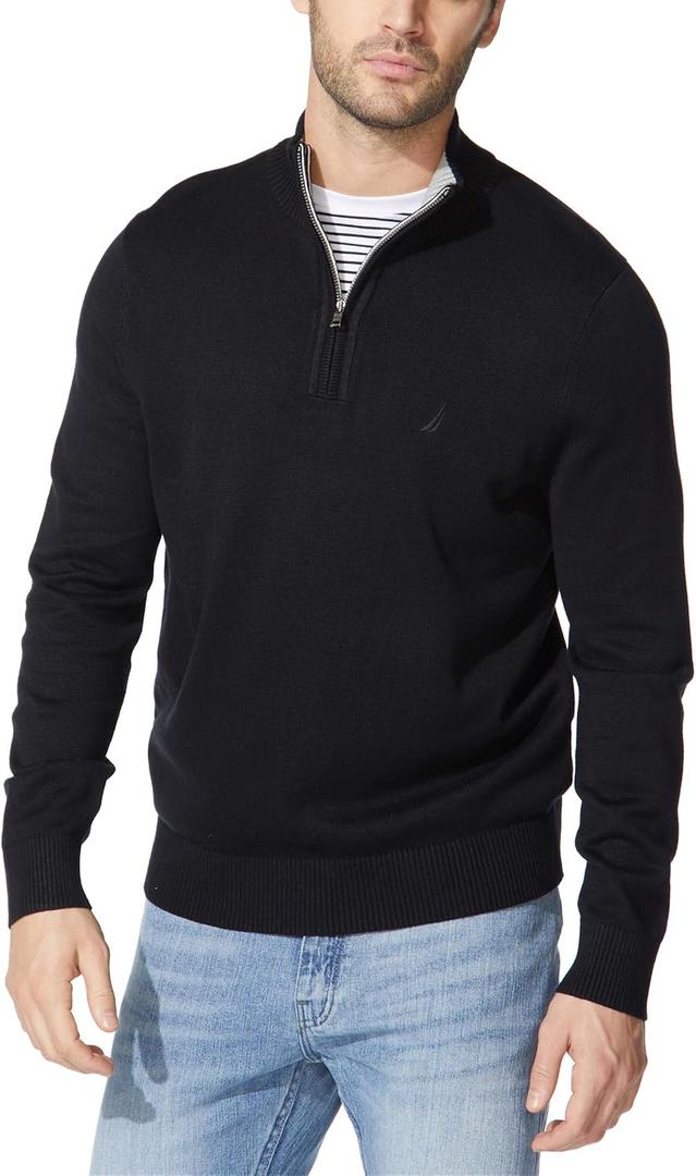 Nautica Men's Quarter-Zip Sweater (Large, True Black)