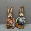 DR.DUDU Set of 2 Easter Decorations for Home- 14" Sisal Bunny Figurines with Carrot & Egg, Spring Straw Bunny Couple Farmhouse Centerpieces for Tables, Easter Rabbits Decor