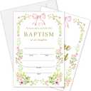 2 x Baptism Invitation Card, Blush Pink Floral And Bow Christening Invitations For Girls, First Holy Communion Fill In Invites, Religious Celebration Decorations Baby Shower Supplies, 08