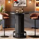 Tribesigns Round Bar Table, 39.4" H Wood Bistro Pub Table with Metal Ring Footrest for Dining Coffee Cocktail Living Room, Small Space, Black(Only Table)