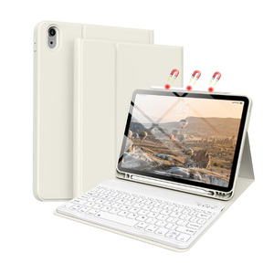 Case with Keyboard Case for iPad Air 7th/6th 11" M3/M2 & 10.9 "Air 5th 4th Gen with Keyboard,Cover with Pencil Holder, Auto Sleep/Wake,Cream White