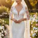 Aukmla Bride Wedding Veil Long Lace Bridal Veils 1 Tier Tulle Hair Accessories with Comb