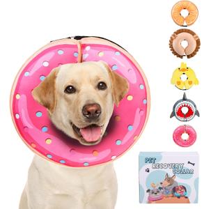 KOOLTAIL Inflatable Dog Cone Collar, Soft Donut E Collar for Dogs After Surgery to Stop Licking Enhanced Alternative, Blow Up Pet Neck Pillow Recovery Adjustable Cone for Dog Cat, Upgrade Size, Donut L (Large(15-18in), Doughnut Pink)