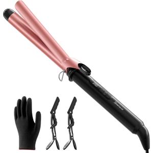 Dual Voltage Curling Iron 1 Inch Long BarrelCeramic Fast-Heating Hair Styling Tool for Short & Long Hair, Travel Curling Wand with 12 Levels Smart Temperature Control and Safety Glove (Rose Gold)