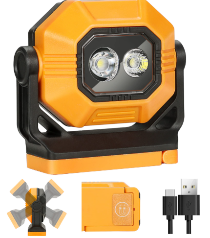 Easymaxx LED Rechargeable Work Light, 2Pack 1500LM Portable COB Magnetic Lights with 3 Modes & 360°Rotatable, IPX4 Waterproof Worklight for Car Repairing, Job Site Lighting, Emergency (2 PCS)