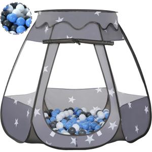 Baby Ball Pit for Toddler with 50 Balls, Kids Pop Up Play Tent for Girls, Princess Toys Gifts for Children Indoor & Outdoor Playhouse (Black: Gray/White/Babyblue, 109x90cm/50 Balls)