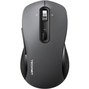 TECKNET Wireless Bluetooth Mouse, [USB + BT1 + BT2] Silent Click,4Way Scroll Wheel Wireless Mouse for Laptop, FullSize, 4800 DPI Computer Mice, Dual Mode for Laptop, PC, iPad, MacBook  Grey
