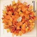 Fall Decor, 20 Inch Fall Wreaths for Front Door Outside, Autumn Wreath with Hanger Fall Thanksgiving Decorations for Home Porch Wall Window Party Decor Indoor Outdoor (Orange)