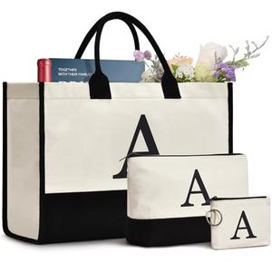 GASSDA Initial Canvas Tote Bag, Birthday Gifts For Women, Monogram Personalized Gifts For Women Mom Teachers Bridesmaids