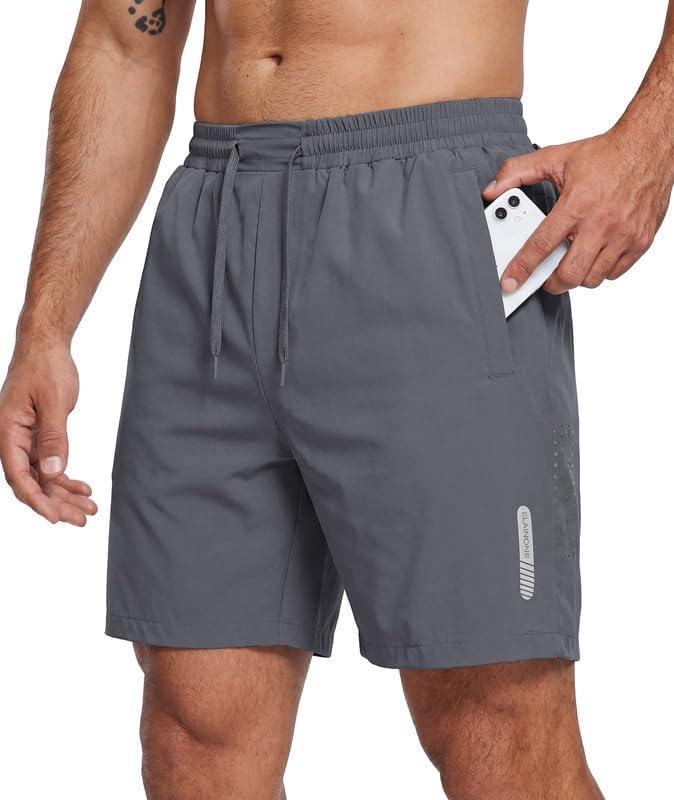 PRIVIMIX Mens Quick Dry 7 Inch Gym Shorts with Zipper Pockets Stretch Athletic Shorts for Running Workout (XL)