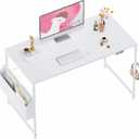 Pamray 47 Inch Computer Desk for Small Spaces with Storage Bag, Home Office Work Desk with Headphone Hook, Small Office Desk Study Writing Table (White)
