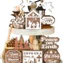 17 Pcs Christmas Christian Tiered Tray Decor Set Jesus Theme Tray Decorations Religious Tabletop Centerpiece Angel Wooden 3D Star Sign for Xmas Winter Home Farmhouse Rustic Table Decoration