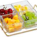4-Compartment Acrylic Serving Tray with Gold Metal Rack Elegant Snack Dish for Appetizers, Candy, Nuts, Chips & Dips Stylish & Durable Divided Serving Platter for Home & Parties (4-Compartment)