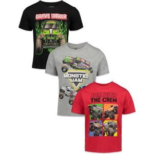 Monster Jam Boys' 3-Pack T-Shirt Set Toddler to Big Kid (Black)