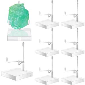 Kigley 8 Pcs Adjustable Metal Arm Display Stand Crystal Holder Easel Display with Acrylic Base Easel Rock Mineral Stand for Geodes Mineral Agate Collection (Silver,1.57 x 1.57 x 2.95 Inches)