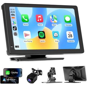 Wireless Carplay Screen for Car, 7" Portable Car Radio with Apple CarPlay & Android Auto, Backup Camera/Mirror Link/GPS/BT 5.0/Voice Control/AUX/FM Satellite Radio for All Vehicles