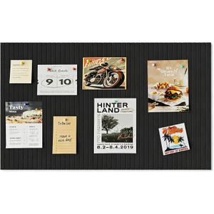 24 * 16 inches Bulletin Board, Decorative Felt Pin Board, 0.35“ Thick Foldable Photo Display Board with Self-Adhesive Tape, Vision Board for School Home Kitchen Office Walls - Black