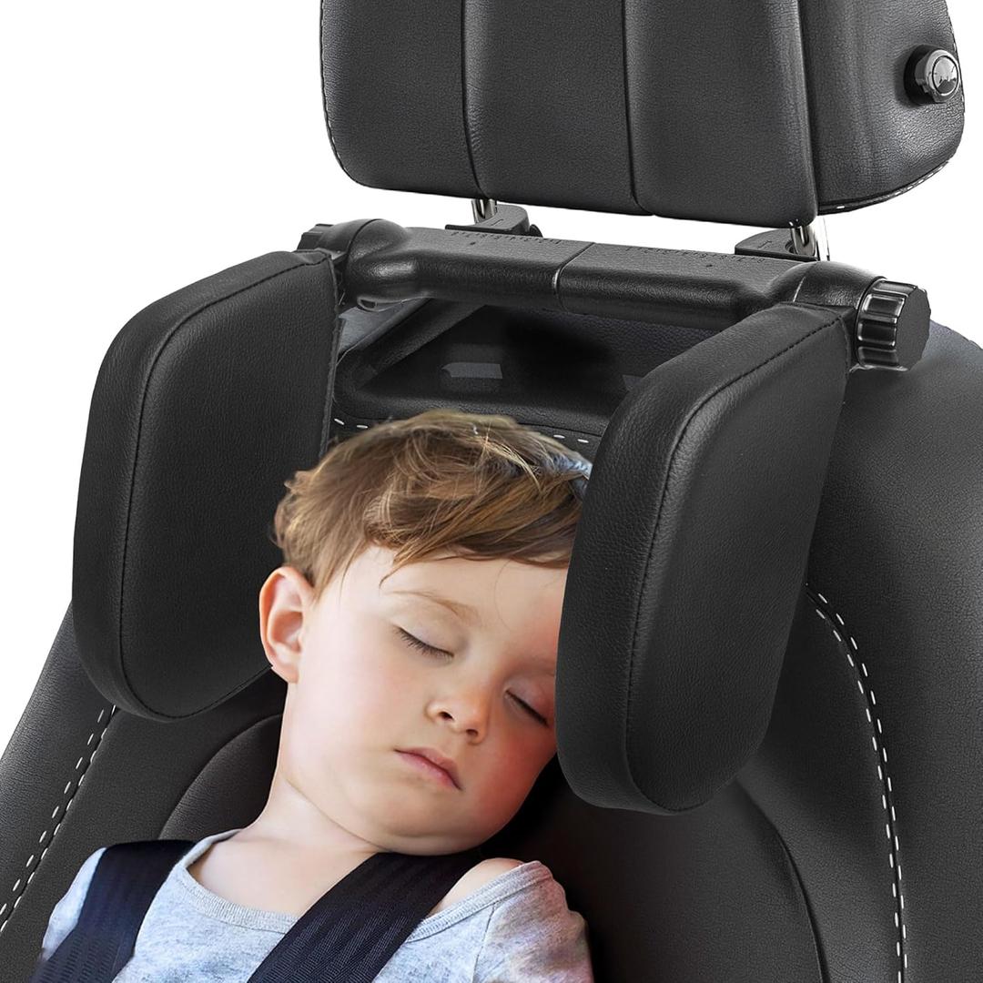 Car Headrest Pillow, Adjustable Head Rest Pillow for Car Seat, Head Neck Support for Kids Adults Travel Sleeping, Fit for Headrest with Poles (Black)
